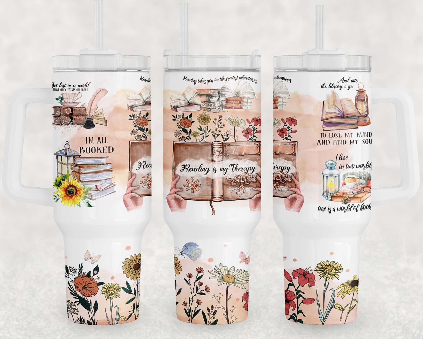 Book 40oz Tumbler Wrap,  Reading Lover Tumbler Wrap, Reading is My Therapy, Tumbler 40oz Sublimation Design, Book Lover Gifts For Women - VartDigitals
