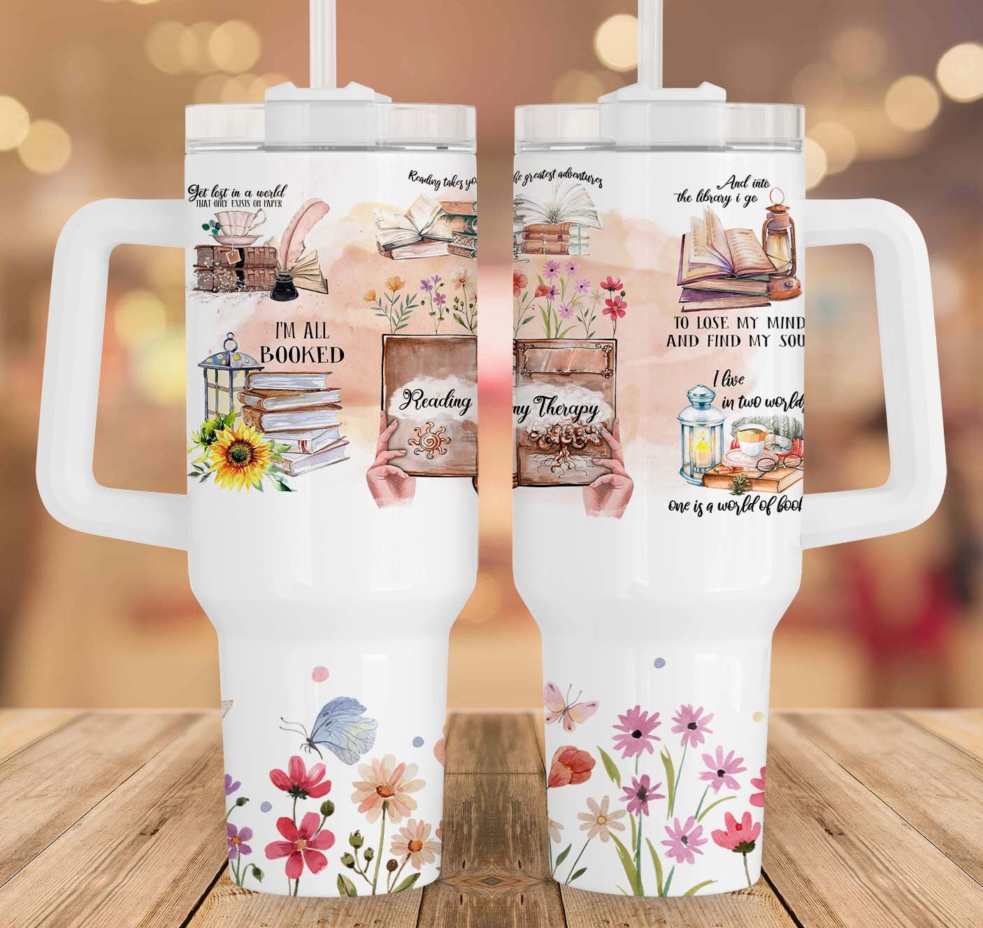 Book 40oz Tumbler Wrap, Reading Lover Tumbler Wrap, Reading is My Therapy, Tumbler 40oz Sublimation Design, Book Lover Gifts For Women - VartDigitals