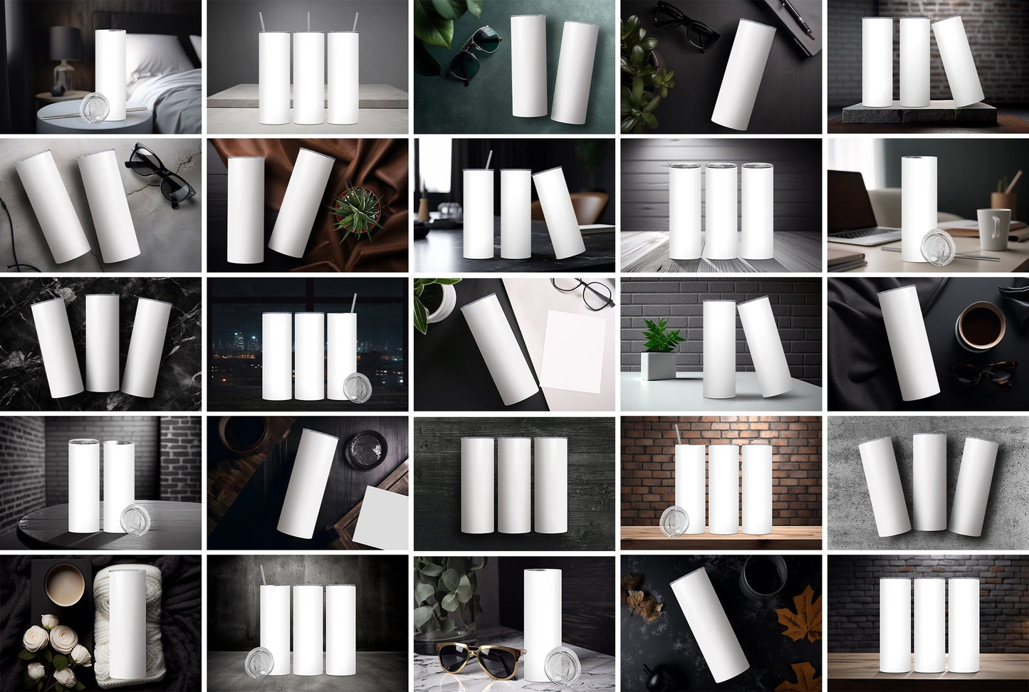 25 x Dark Essence Tumbler Mockup Variety Bundle 20oz Skinny Straight Tumbler Mock up Transparent PNG Mock-Up Edit in CANVA Photoshop - VartDigitals