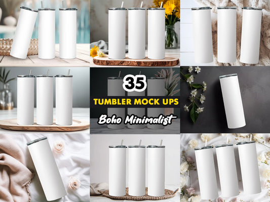 35 Different Boho Minimalist 20z Tumbler Straight Mock Ups PNG File - Edit in CANVA, Photoshop, and More  Silver _ White Straws - VartDigitals