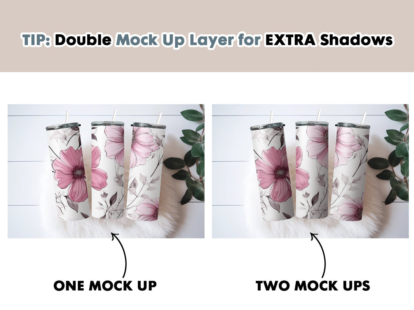 35 Different Boho Minimalist 20z Tumbler Straight Mock Ups PNG File - Edit in CANVA, Photoshop, and More Silver _ White Straws - VartDigitals