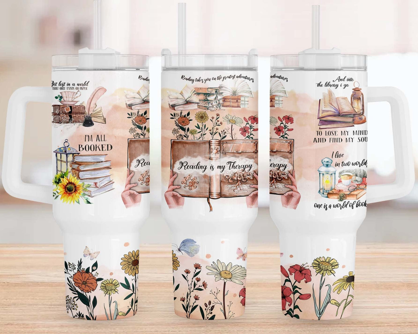 Book 40oz Tumbler Wrap, Reading Lover Tumbler Wrap, Reading is My Therapy, Tumbler 40oz Sublimation Design, Book Lover Gifts For Women - VartDigitals