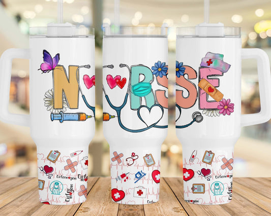 Nurse Gift 40oz Quencher Tumbler Wrap, Nurse Tumbler Png, Gift for Nurse, 40oz Tumbler, Sublimation Design, Digital Download, Nurse Png - VartDigitals