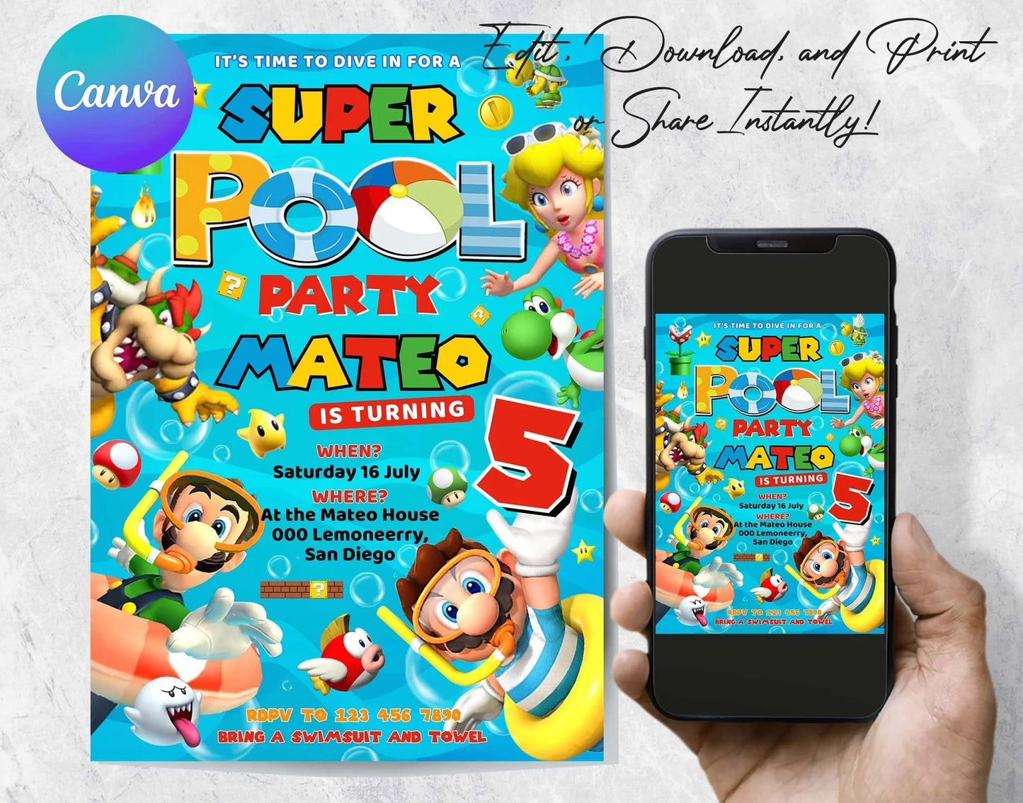 Super Mario Birthday Invitation Birthday Invitation Super Mario Invitation Editable Printable Mario Invitation Birthday Template - VartDigitals