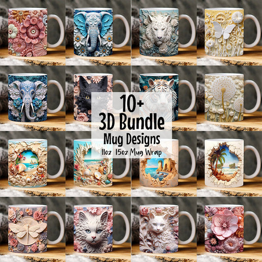 15+ 3D Mug Wrap Bundle, 3D Flowers Mug Wrap, 3D Beach Mug Wrap, 3D Cat Mug Wrap, 11oz 15oz Mug PNG Mug Bundle, 3D Floral Mug Sublimation - VartDigitals