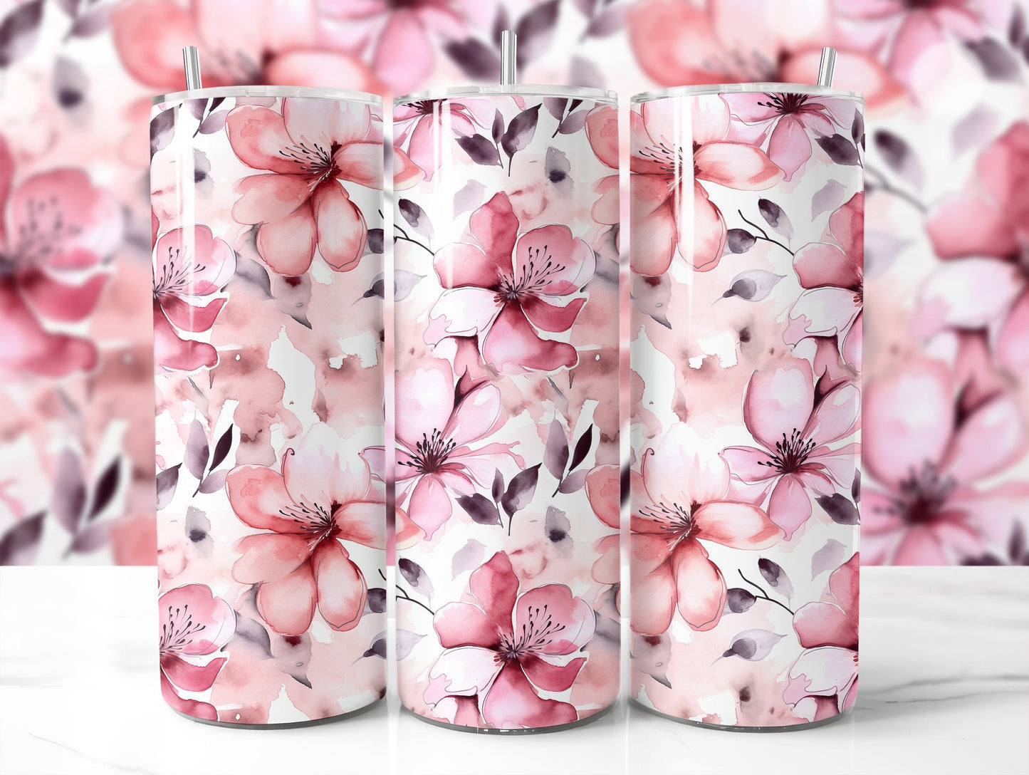 Blurred Background Tumbler Mockup 20Oz Tumbler Mockup Tumbler PSD Mockup Transparent Background Full Wrap Mockup 3 Tumblers Mockup - VartDigitals