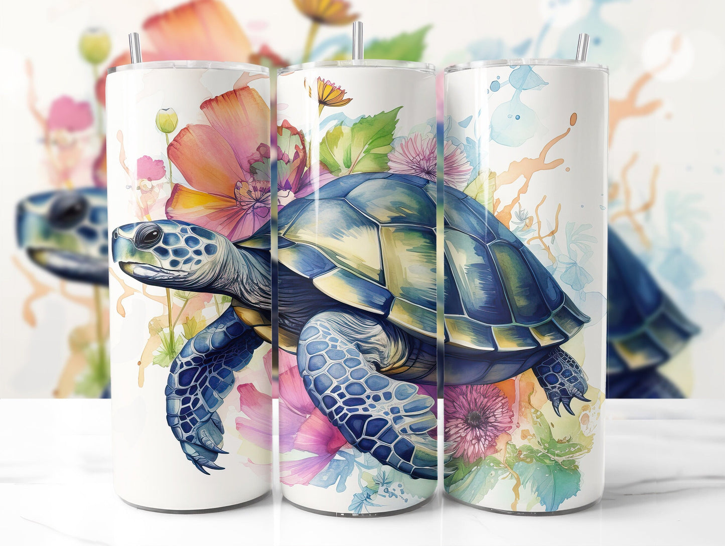 Blurred Background Tumbler Mockup 20Oz Tumbler Mockup Tumbler PSD Mockup Transparent Background Full Wrap Mockup 3 Tumblers Mockup - VartDigitals