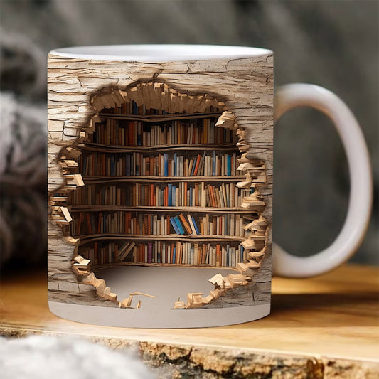 Immerse in Reading Magic: 3D Book Mug Wrap, 11oz and 15oz Mug Design, Bookshelf Sublimation, Perfect for Book Lovers' Coffee Bliss! - VartDigitals