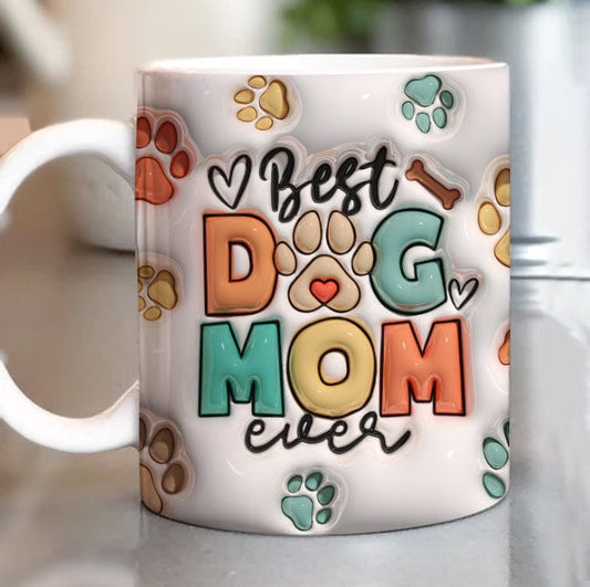 3D Best Dog Mom Ever Mug Wrap PNG - Puffy Dog Mom Mug PNG - 3D Inflated 11oz15oz Mug Sublimation Wrap Digital Download for the Ultimate Dog Mom Gift - VartDigitals