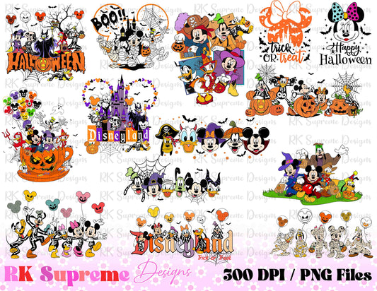 Mickey Characters Halloween Watercolor PNG For Cricut Bundle, Mickey Team Scary Cute Horror Characters, Halloween Clipart sublimation PNG - VartDigitals