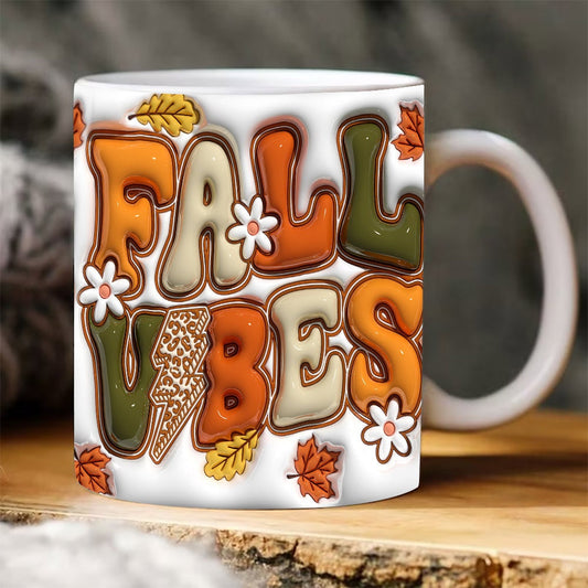 Inflated Sprinkle Fall Vibes Mug, Fall Flowers Mug, Fall Leaf Mug , Mug , 11oz, 15oz Mug Sublimation, PNG Download - VartDigitals