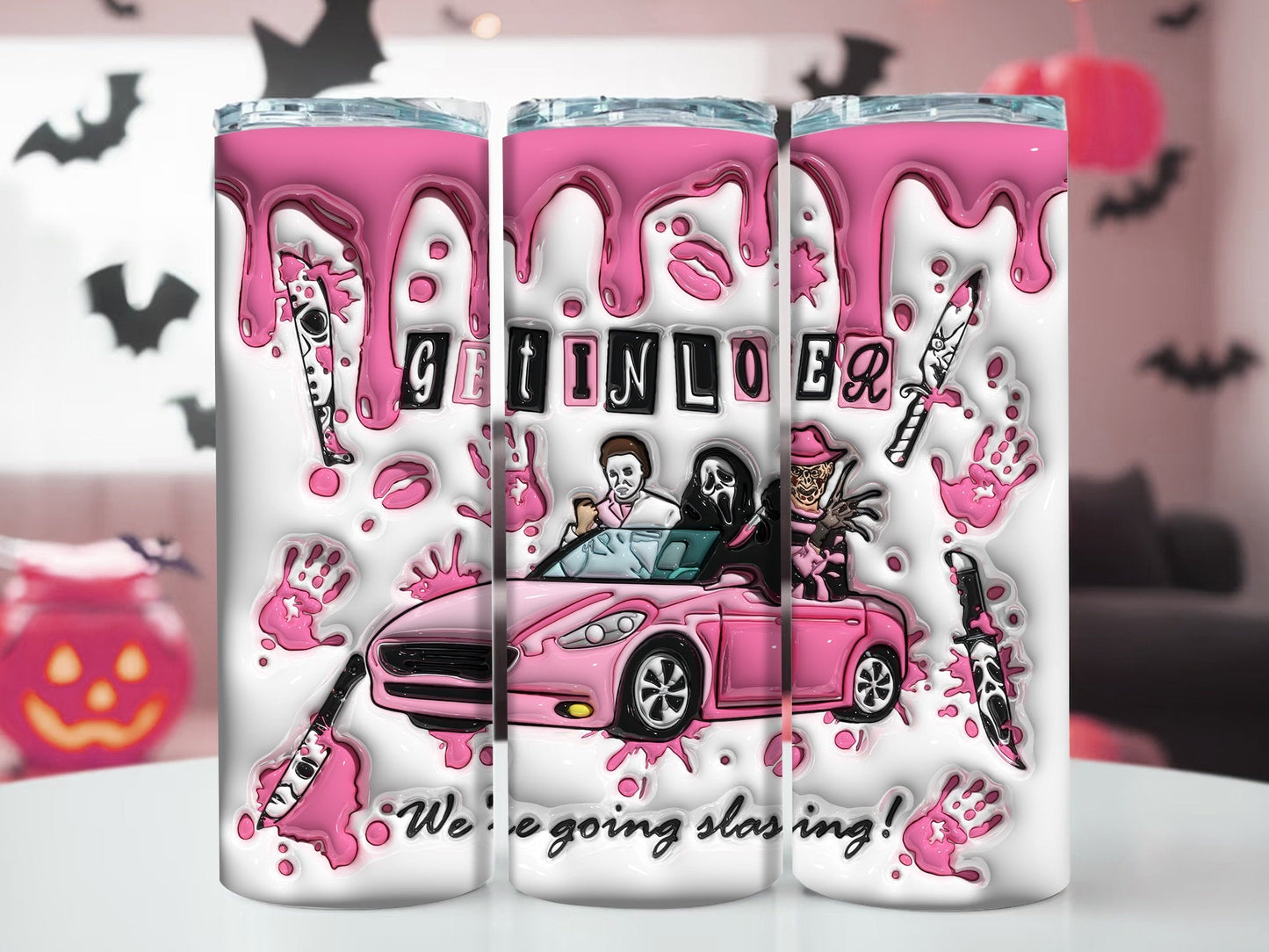 3D Inflated Horror Characters Tumbler Wrap Png 3D Tumbler Design, Horror Sublimation, Horror Gettin Loser Tumbler Png, Pink Horror Png - VartDigitals