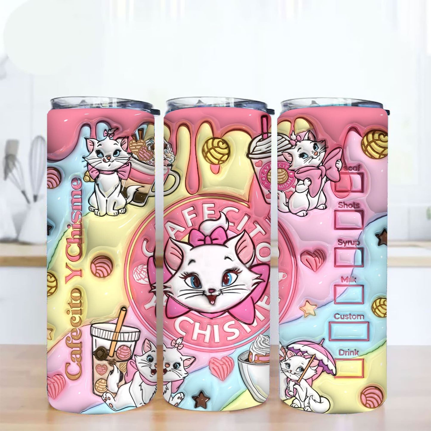 Cartoon 3D Halloween Inflated Tumbler, The Aristocats Tumbler Wrap, Inflated Cat Tumbler Wrap, Cute Cat Tumbler Sublimation Cats Coffee Png - VartDigitals