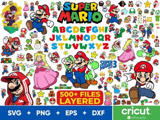 Super Mario SVG Bundle, Super Mario Font Svg, Luigi Svg Files for Cricut and Silhouette, Clipart Digital Download - VartDigitals