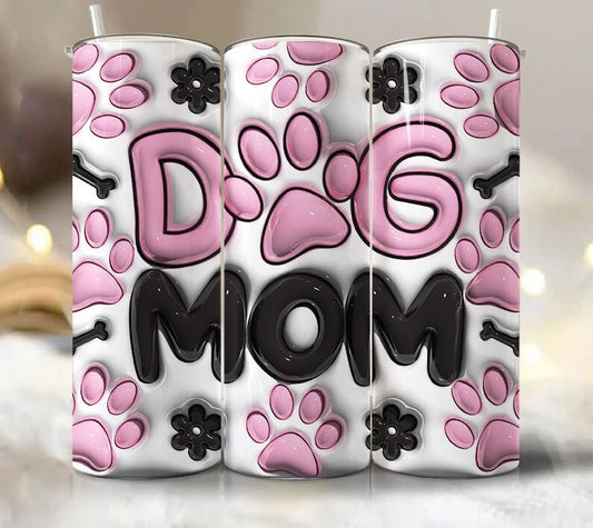 3D Inflated Dog Mom 20oz Tumbler, Dog Paws 20oz Tumbler Wrap Png, 3D Tumbler Design Skinny Digital Download, 3D Dog lover Puff Png Downloads - VartDigitals
