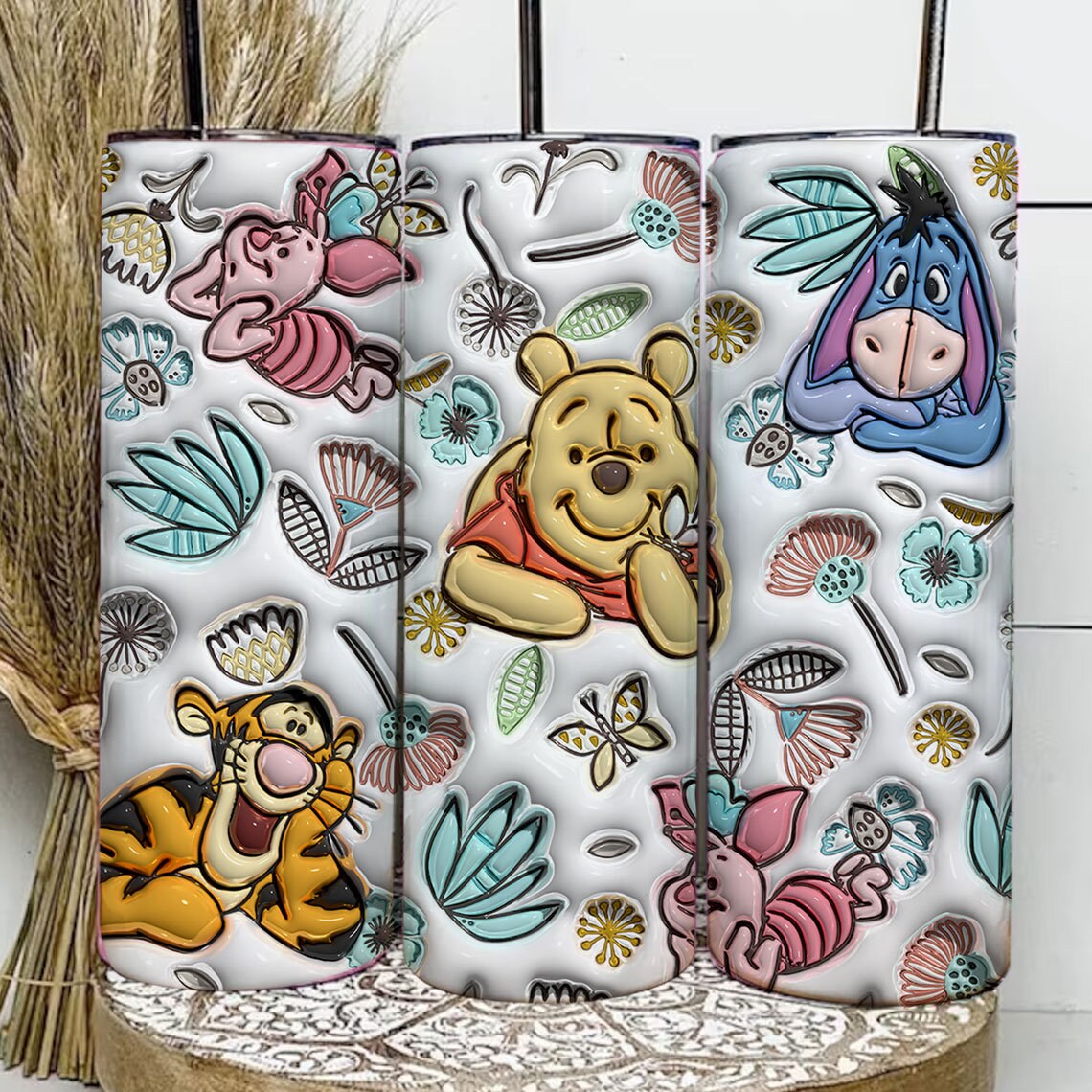 Inflated Cartoon Floral Tumbler Wrap Png, 3D Cartoon Tumbler Wrap, 20oz Sublimation, Cartoon Tumbler Png. 3D Floral Spring Inflated Png - VartDigitals