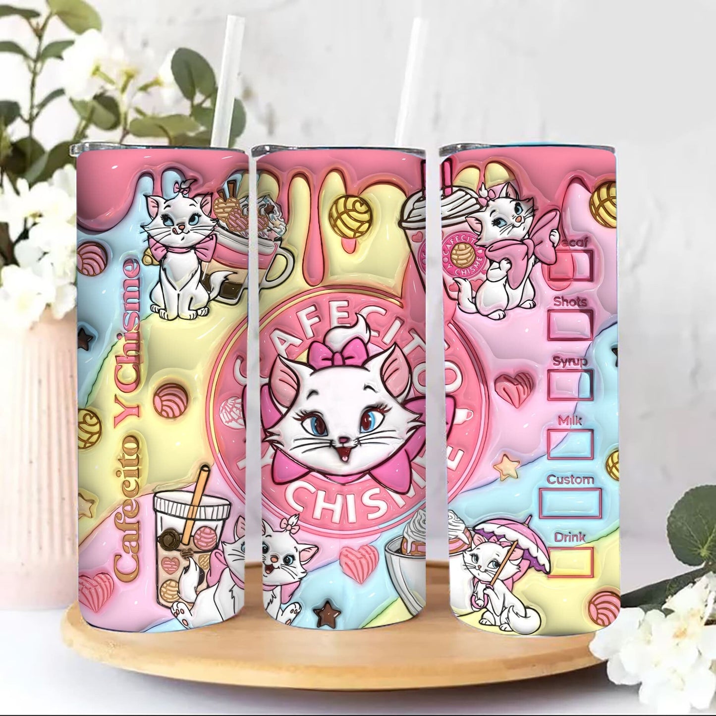 Cartoon 3D Halloween Inflated Tumbler, The Aristocats Tumbler Wrap, Inflated Cat Tumbler Wrap, Cute Cat Tumbler Sublimation Cats Coffee Png - VartDigitals