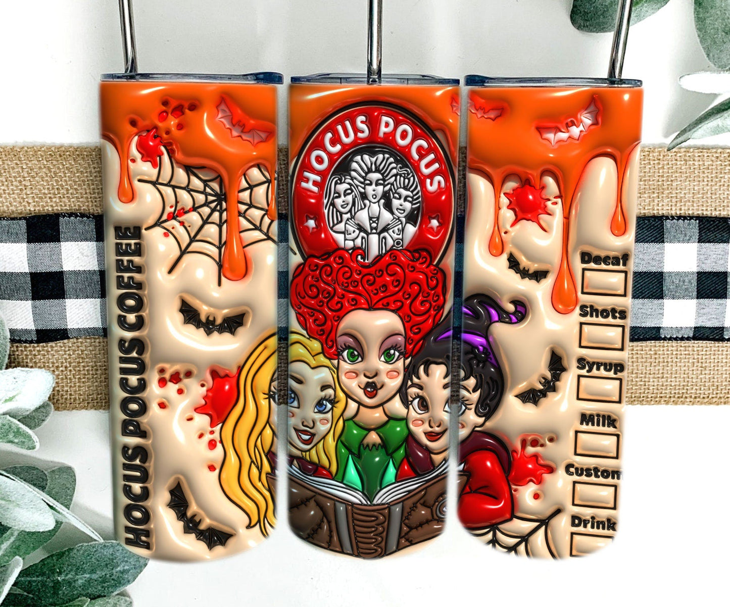 3D Inflated Witch Halloween Tumbler Wrap Png 3D Tumbler Design, Sanderson Sisters Tumbler Sublimation,3D Halloween Tumbler Png, Spooky Vibes - VartDigitals