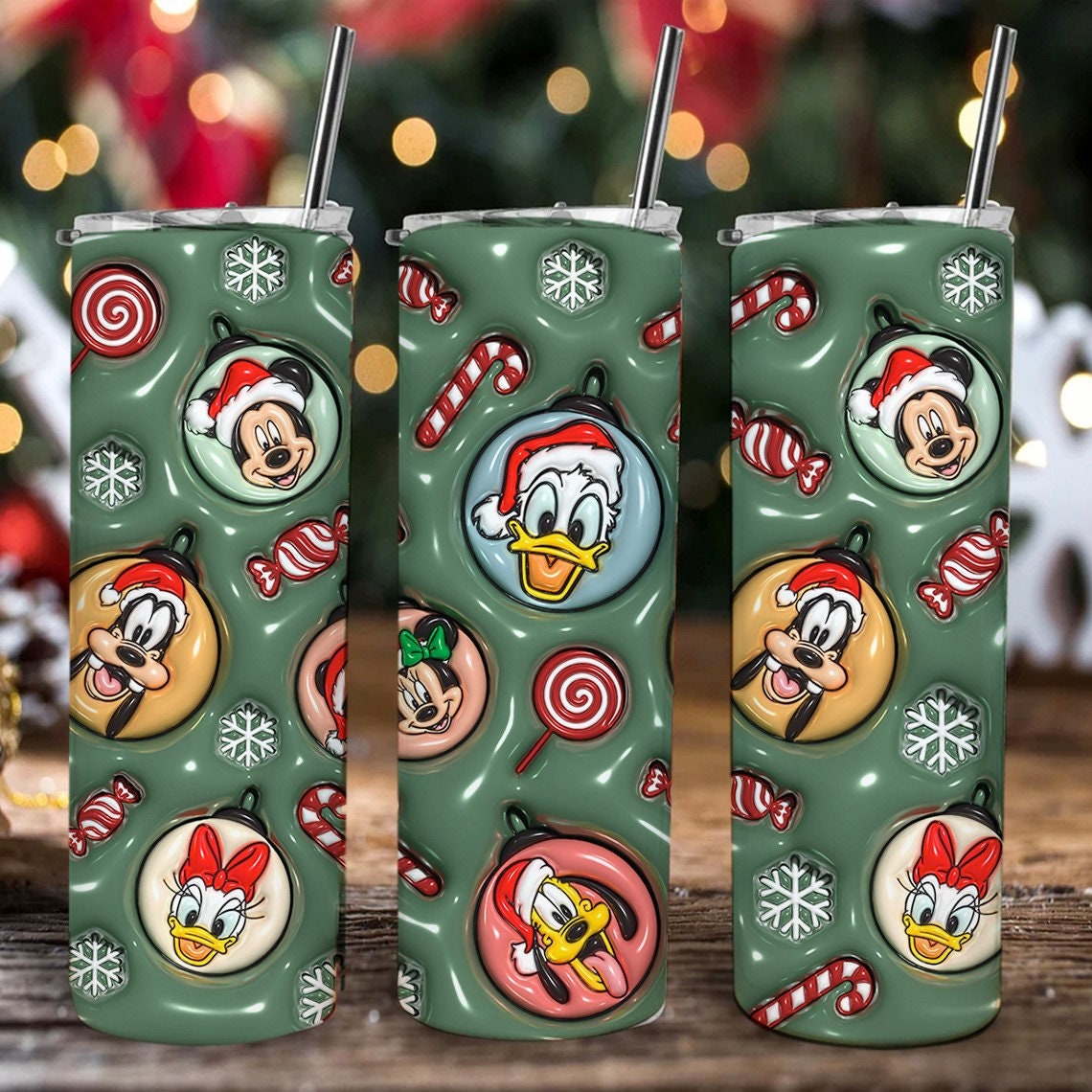 3D Inflated Cartoon Christmas Tumbler Wrap, Mouse And Friends, 3D Christmas Png, Christmas Ornament, Christmas Sublimation, Christmas Vibes - VartDigitals