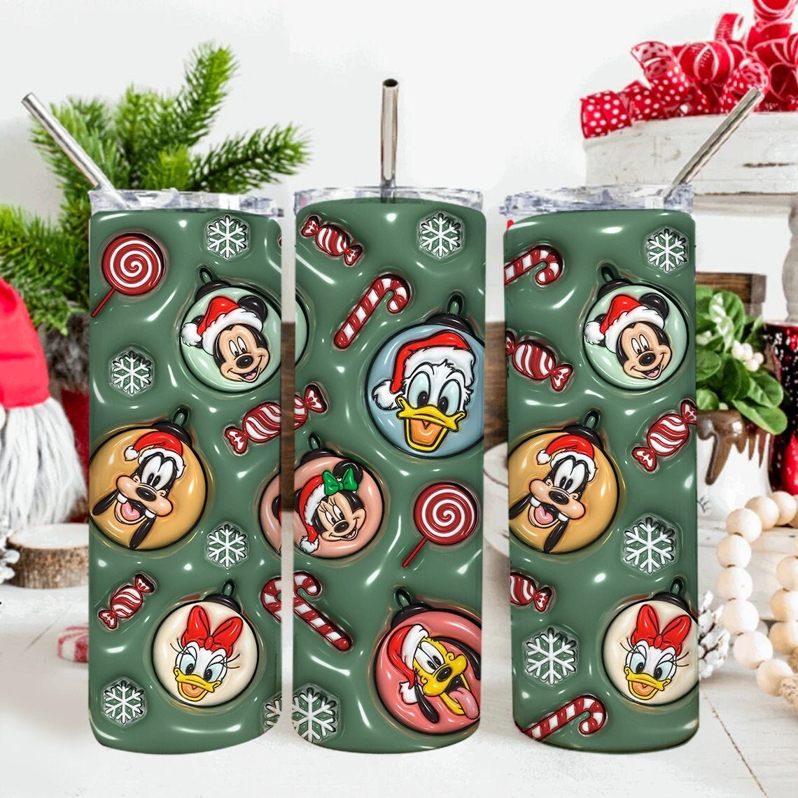 3D Inflated Cartoon Christmas Tumbler Wrap, Mouse And Friends, 3D Christmas Png, Christmas Ornament, Christmas Sublimation, Christmas Vibes - VartDigitals