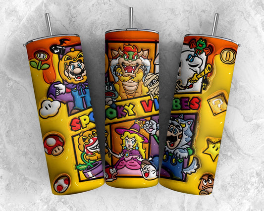3D Inflated Cartoon Halloween Tumbler PNG, 3D Kids Game Tumbler, 3D Funny Movie Sublimation Wraps, Inflated Spooky Vibes Tumbler Wrap - VartDigitals