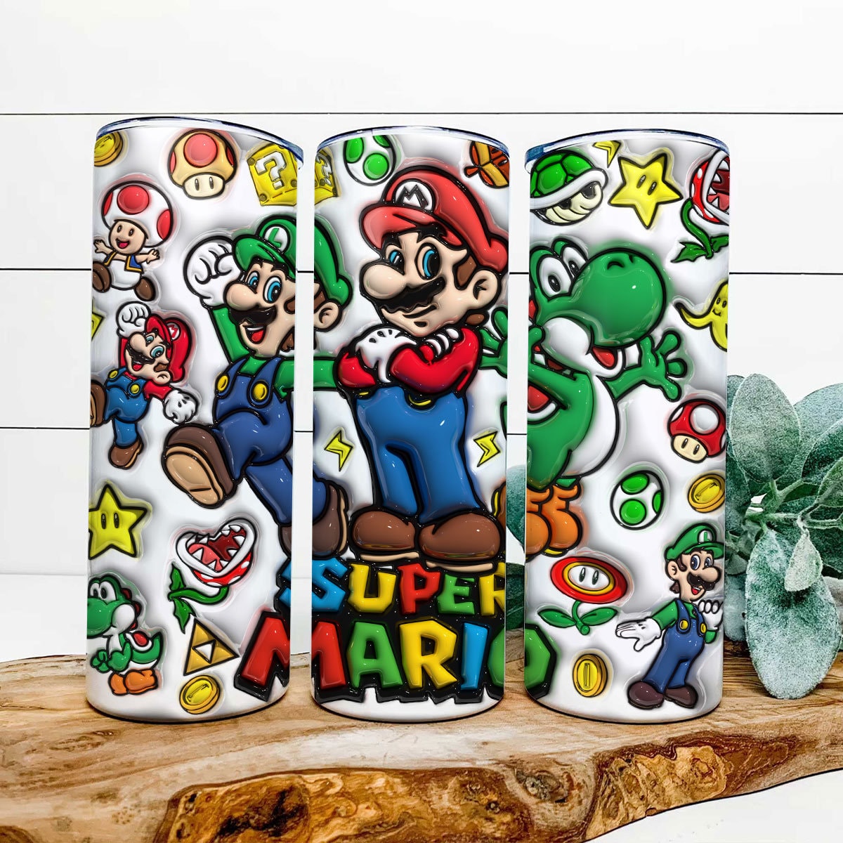 Inflated 3D Cartoon Tumbler PNG, Digital Game Tumbler Wraps 20oz Skinny Sublimation, 3D Puffy Design Sublimation, Supper Mario Tumbler - VartDigitals