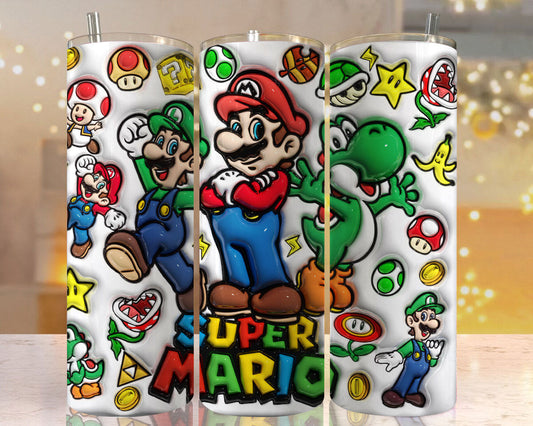 Inflated 3D Cartoon Tumbler PNG, Digital Game Tumbler Wraps 20oz Skinny Sublimation, 3D Puffy Design Sublimation, Supper Mario Tumbler - VartDigitals