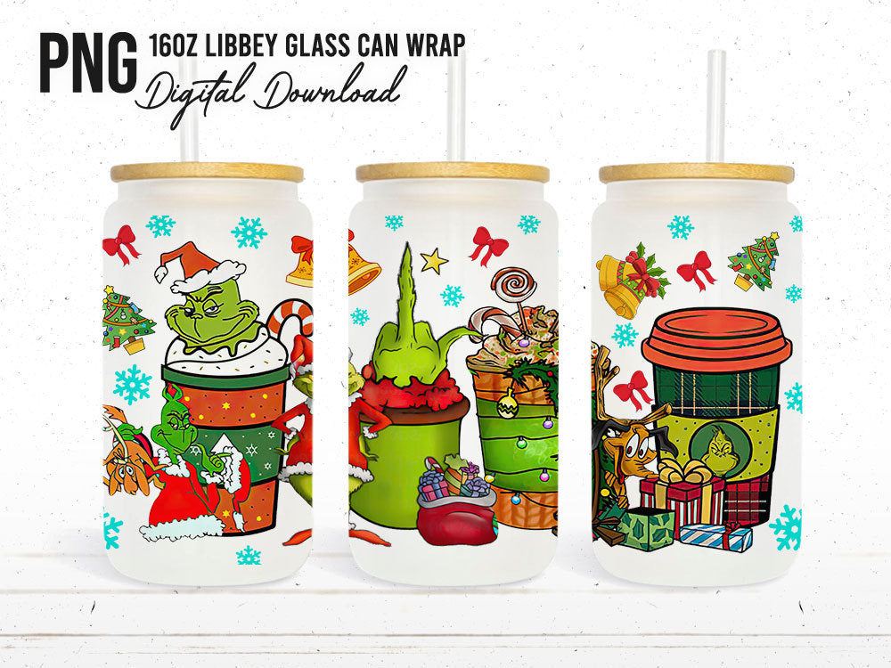 Cartoon Christmas Tumbler Wrap, 16oz Can Glass Wrap, Merry Christmas Can Glass, Libbey Can Glass, Christmas Vibes, Christmas Vibes Wrap - VartDigitals