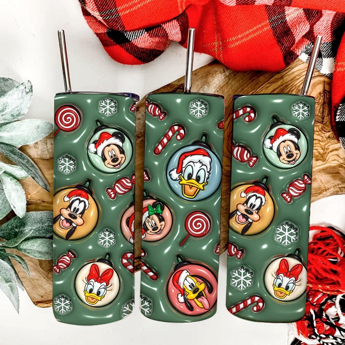 3D Inflated Cartoon Christmas Tumbler Wrap, Mouse And Friends, 3D Christmas Png, Christmas Ornament, Christmas Sublimation, Christmas Vibes - VartDigitals