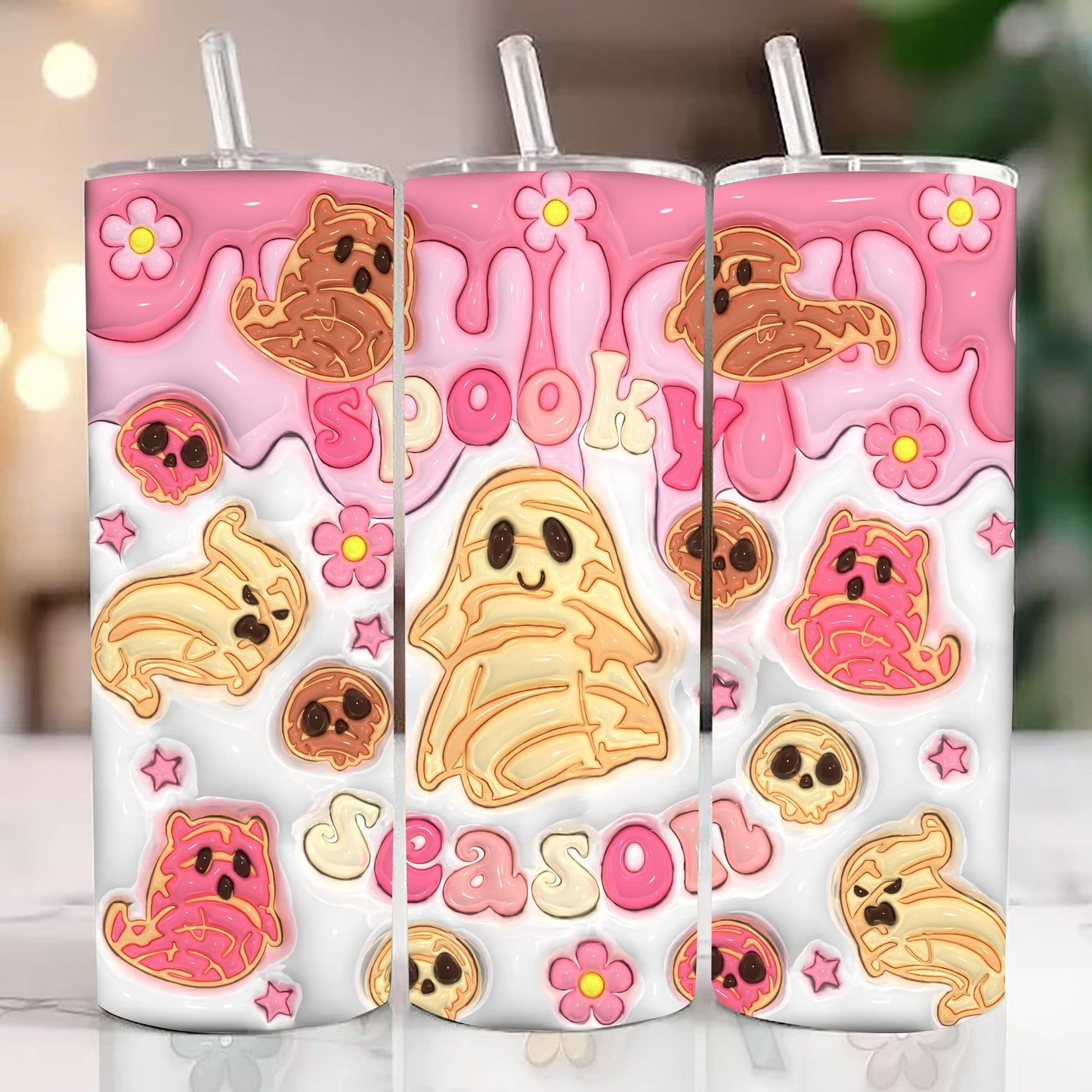3D Spooky Conchas Inflated Tumbler Wrap, Mexican Pan Dulce Ghost, Puffy Halloween Conchas Ghost Tumbler Wrap, Mexican Conchas, Spooky Vibes - VartDigitals