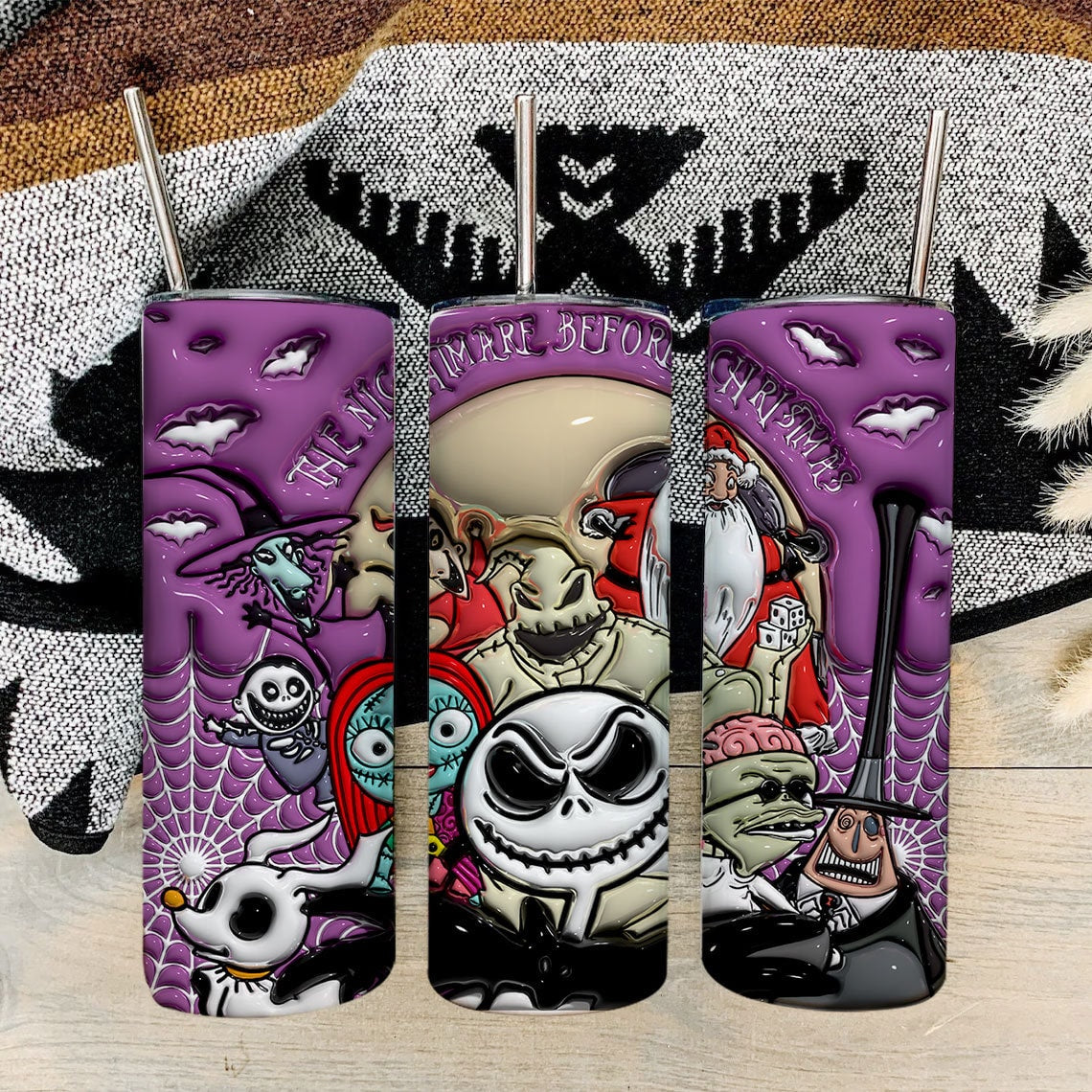3D Inflated Halloween Tumbler Wrap, Cartoon Halloween Tumbler Png, The Nightmare Before Christmas 20oz Skinny Tumbler Wrap, Jack Halloween - VartDigitals