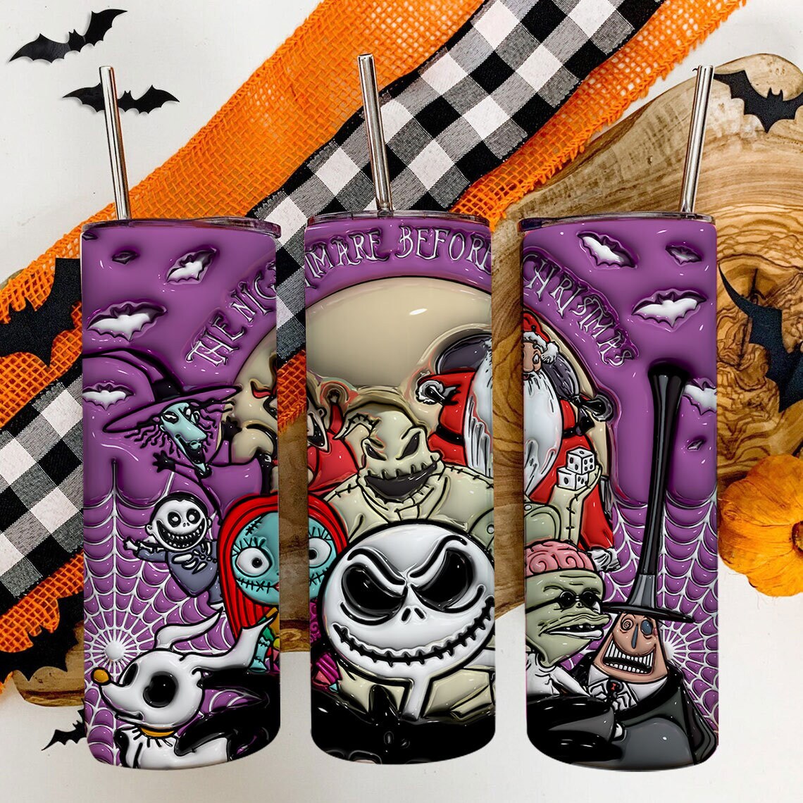 3D Inflated Halloween Tumbler Wrap, Cartoon Halloween Tumbler Png, The Nightmare Before Christmas 20oz Skinny Tumbler Wrap, Jack Halloween - VartDigitals