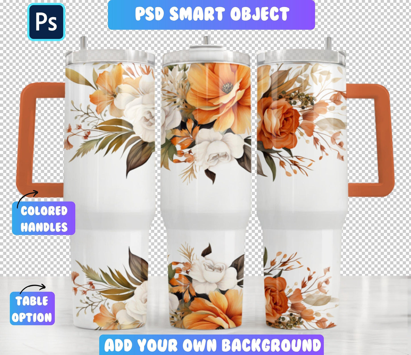40 oz Tumbler Mockup Add Your Own Background 40oz Quencher Mockup PSD Smart Object Mockup Full Wrap Mockup 4 Backgrounds Included - VartDigitals