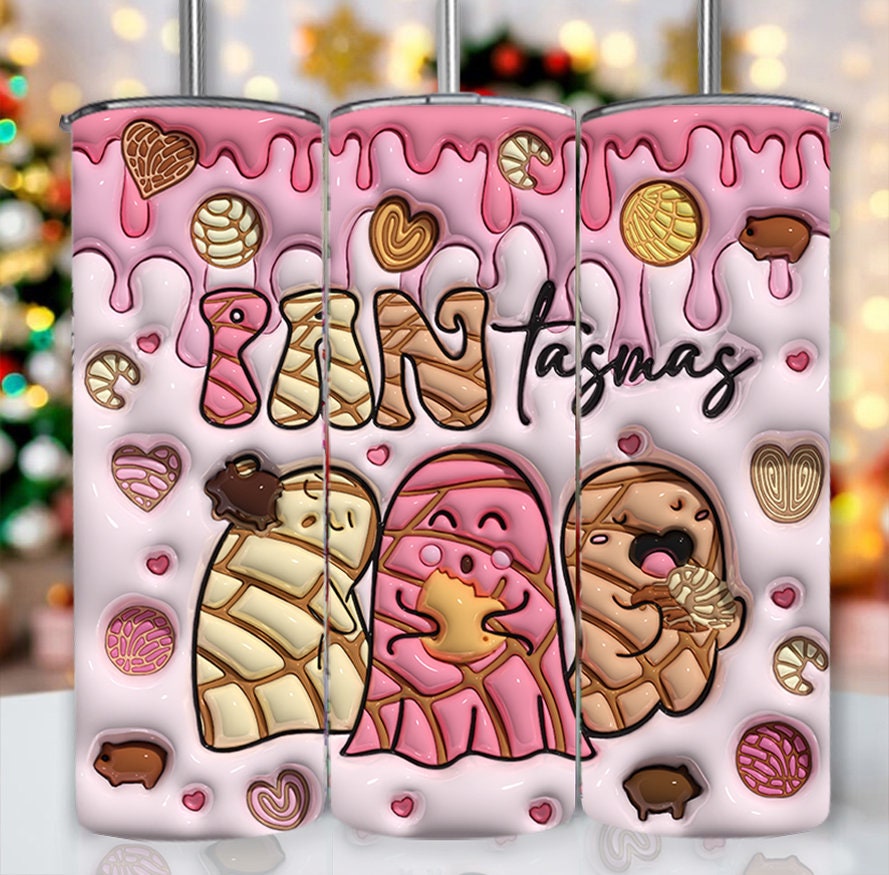 3D Pantasmas Ghost Inflated Tumbler Wrap, Cafecito y Chisme Puff Wrap, 3D Pan Dulce, Mexican Gifts,Spooky Conchas Puff, Conchas Mexicanas - VartDigitals