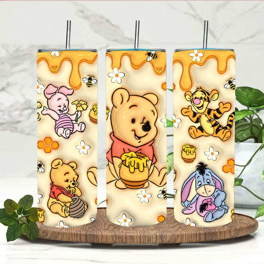 Inflated 3D Cartoon Bear 20oz Skinny Tumbler PNG, Inflated 20oz Sunflowers Skinny Sublimation, 3D Puffy Pooh Bear Tumbler, Cartoon Tumbler - VartDigitals