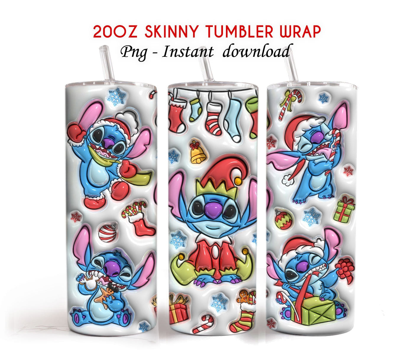 3D Inflated Christmas Tumbler, Inflated Cartoon Tumbler, 3D Puffy Christmas Tumbler, 3D Tumbler Wrap, 20oz Skinny Tumbler, Christmas Vibes - VartDigitals