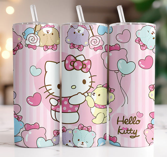 Hello Kitty Coffee Tumbler Bundle, Spring Flower Pink Cat PNG, 20oz Straight Skinny Wrap, Cartoon Tumbler, Tumbler Wrap, Full Tumbler Wrap 21 - VartDigitals