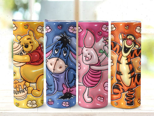 3D Inflated Cartoon Tumbler Wrap, Pooh Tumbler, 3D Winnie Inflated Tumbler Wrap, Puffy Pooh Bear Tumbler - VartDigitals