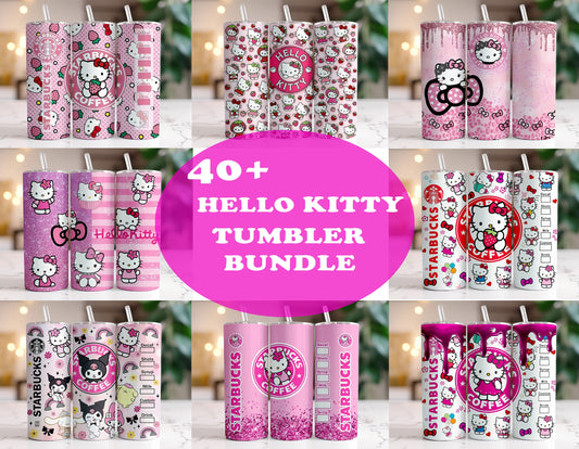 40+ Kitty Coffee Tumbler Bundle, 20oz Straight Skinny Wrap, Spring Flower Pink Cat PNG, Tumbler Wrap, Full Tumbler Wrap, Cartoon Tumbler - VartDigitals