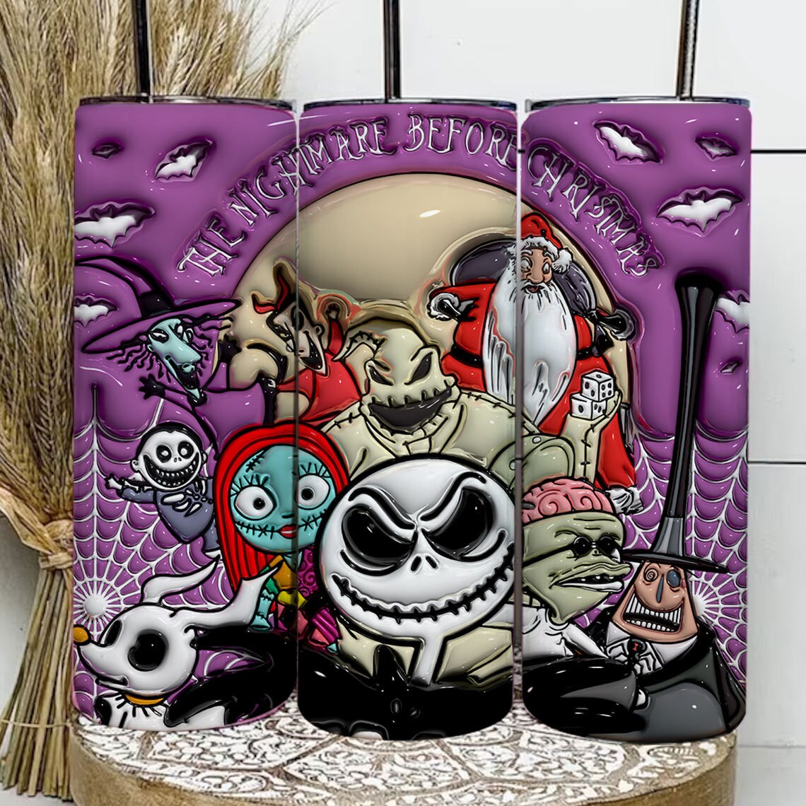 3D Inflated Halloween Tumbler Wrap, Cartoon Halloween Tumbler Png, The Nightmare Before Christmas 20oz Skinny Tumbler Wrap, Jack Halloween - VartDigitals