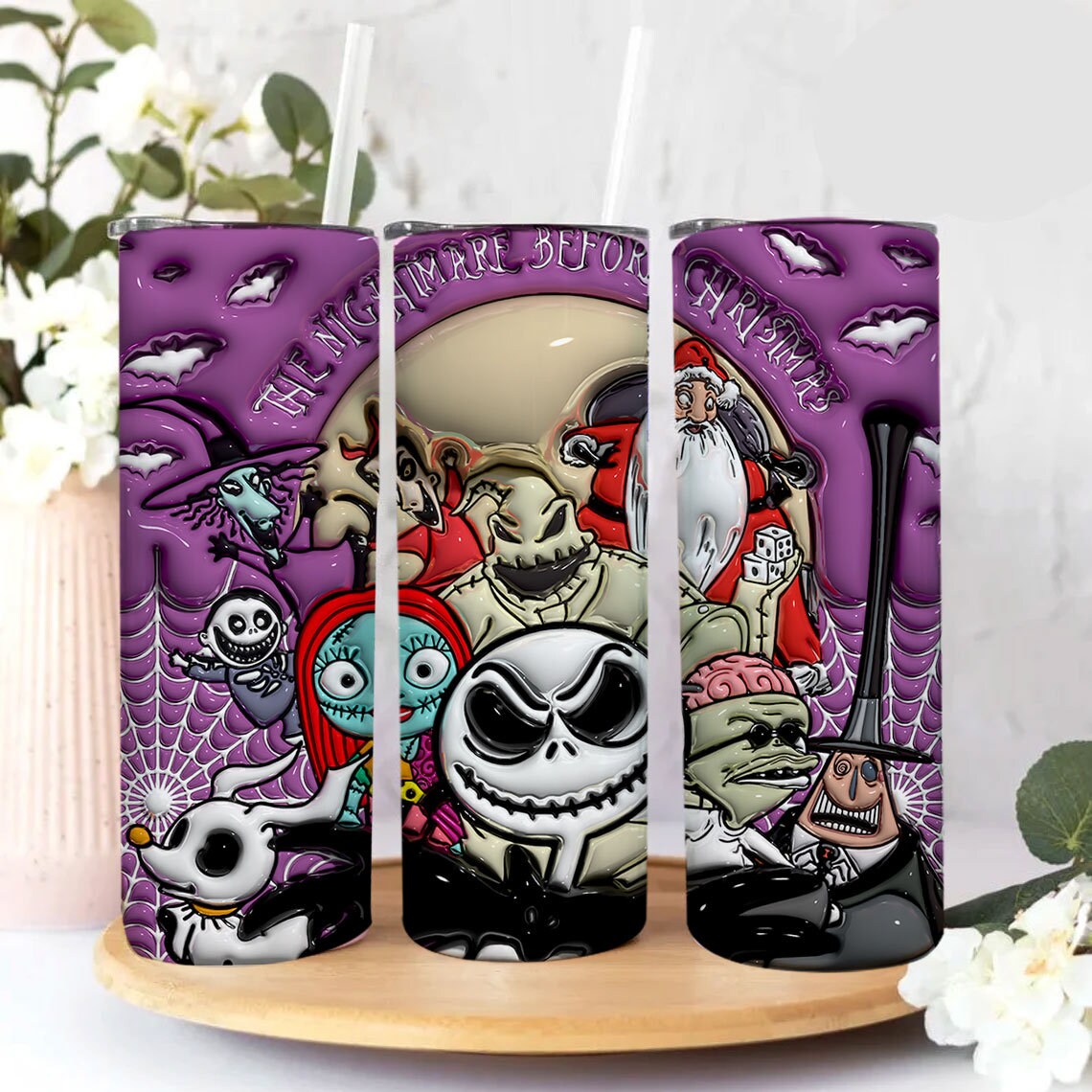 3D Inflated Halloween Tumbler Wrap, Cartoon Halloween Tumbler Png, The Nightmare Before Christmas 20oz Skinny Tumbler Wrap, Jack Halloween - VartDigitals