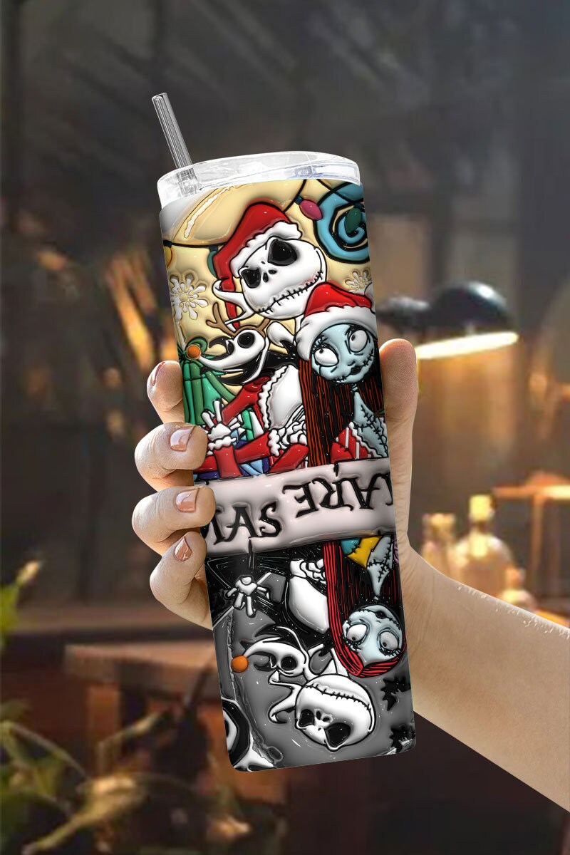 3D Inflated Horror Characters Tumbler Wrap, 20oz Skinny Tumbler, Nightmare Christmas Spooky Vibes Png, Halloween Png, Sublimation Design Png - VartDigitals