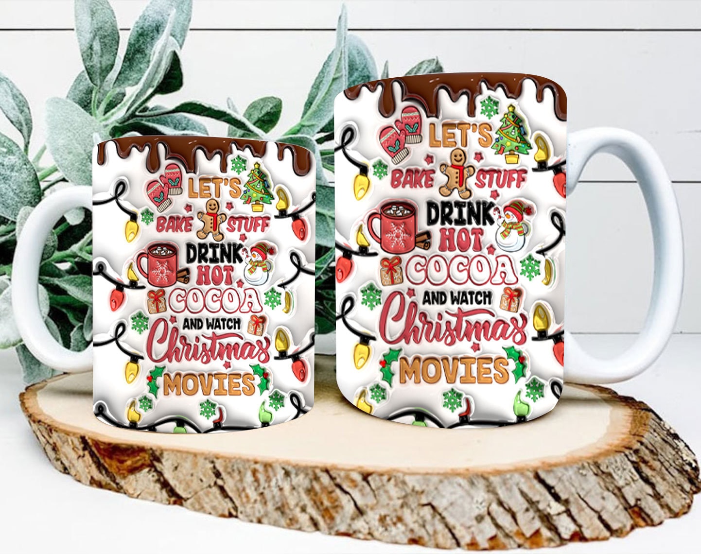 3D Christmas Hot Cocoa Inflated Mug Wrap, Let's Bake Stuff Christmas Mug Png, 3D Xmas Puffy 11oz 15oz Mug, Puffy Christmas Mug Wrap - VartDigitals