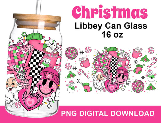 Pink Christmas Coffee 16oz Can Glass Wrap PNG, Christmas Vibes PNG, Sweet Christmas PNG, Santa 16oz Can Wrap - VartDigitals