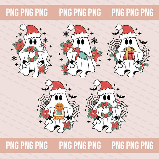 Christmas Ghost PNG Bundle Designs, Santa Boo Png, Christmas Bundle PNG, Halloween Png, Christmas Boo Png, Christmas Instant Download - VartDigitals