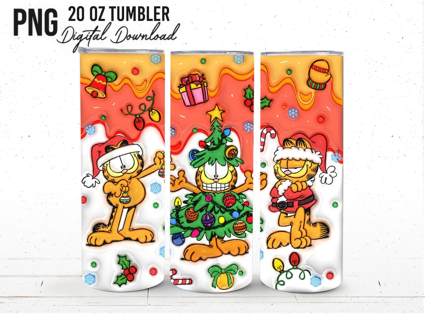 Inflated 3D Cartoon 80s Christmas Tumbler Wrap, 3D Cartoon Christmas Tumbler Sublimation, 80s Funny Cat Png, Puffy 80s Cartoon Tumbler Png - VartDigitals