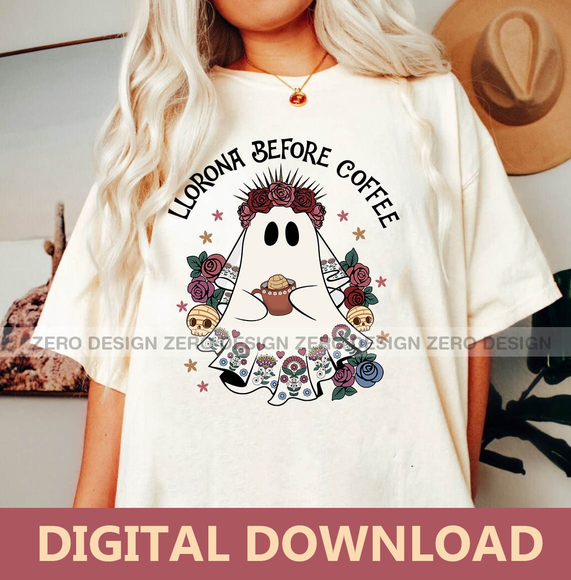 Llorona Before Coffee, Ghost Llorrona PNG, Spooky Conchas PNG, Cafecito Halloween, Mexican Halloween - VartDigitals