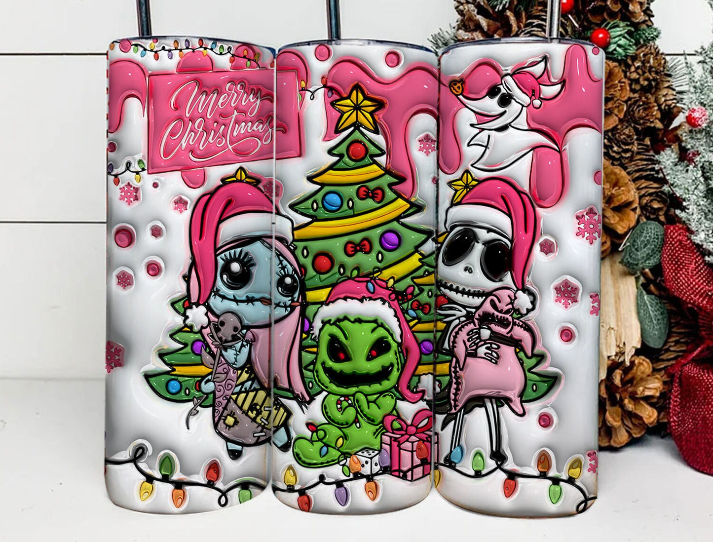 Inflated 3D Cartoon Nightmare Tumbler PNG, 3D Tumbler Design, Christmas Sublimation, 3D Christmas Movie Tumbler, 3D Movie Tumbler Wrap - VartDigitals
