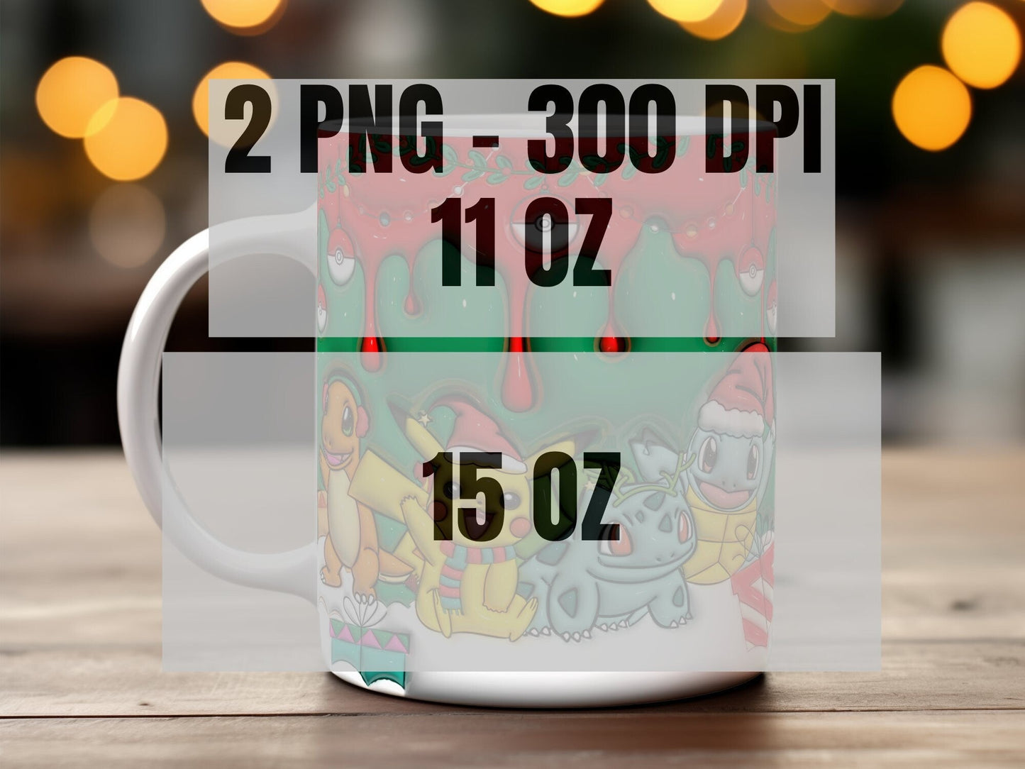 Pokemon 3D Inflated Christmas Mug Wrap, Cartoon Christmas 11oz 15oz Mug Design Download PNG, Movie, Video Game 3D Puff 20oz Digital Mug Wrap - VartDigitals