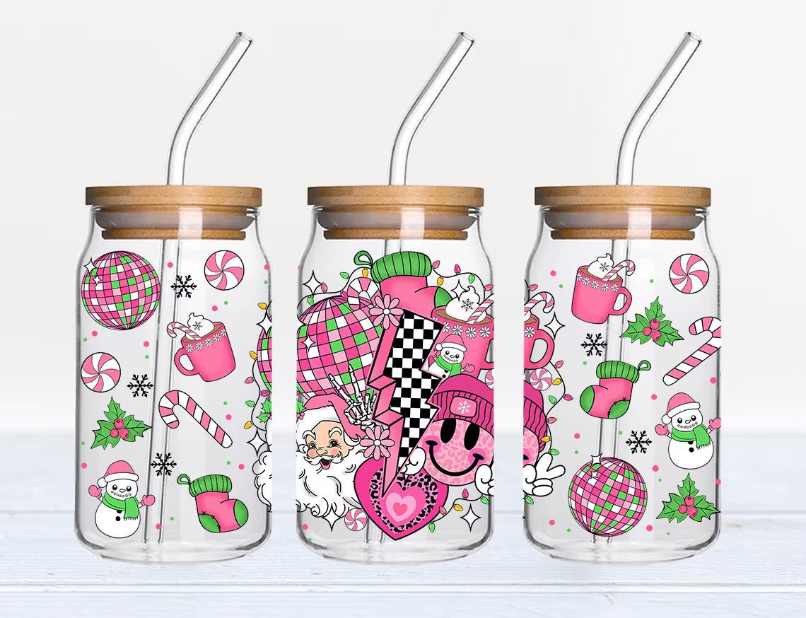 Pink Christmas Coffee 16oz Can Glass Wrap PNG, Christmas Vibes PNG, Sweet Christmas PNG, Santa 16oz Can Wrap - VartDigitals